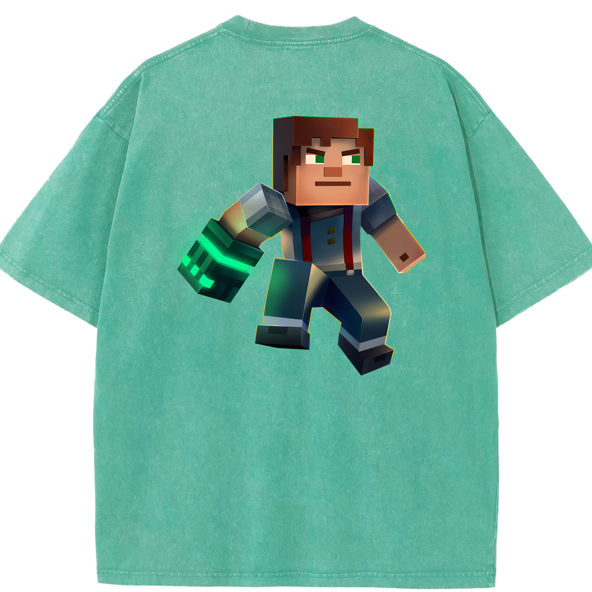（画像用） マインクラフト ブロックの世界 Minecraft MC Block world 綿100% ヴィンテージ風 半袖Tシャツ（背面プリント）